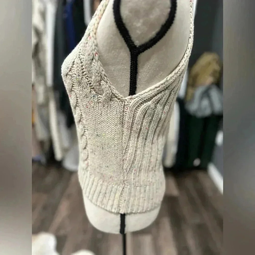 LE LIS Knit Vest Size M Wool Blend Speckled Cream Academia School Tank - Picture 3 of 6